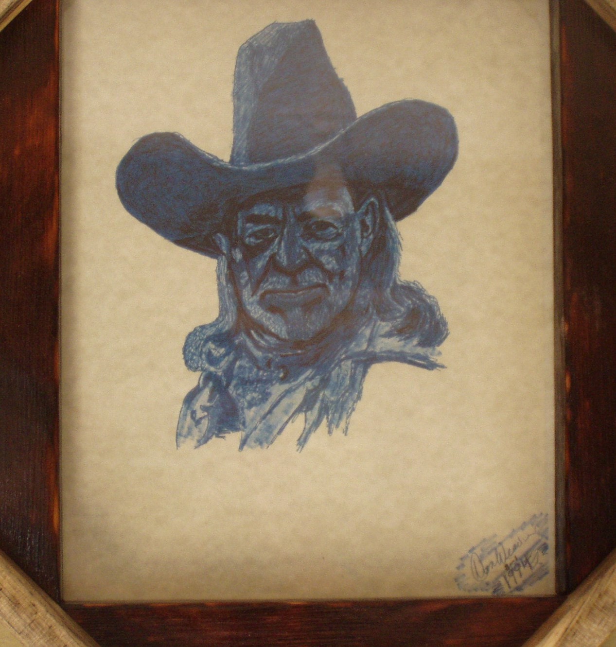 OOAK 1st print of Willie Nelson in a beautiful handmade wood frame