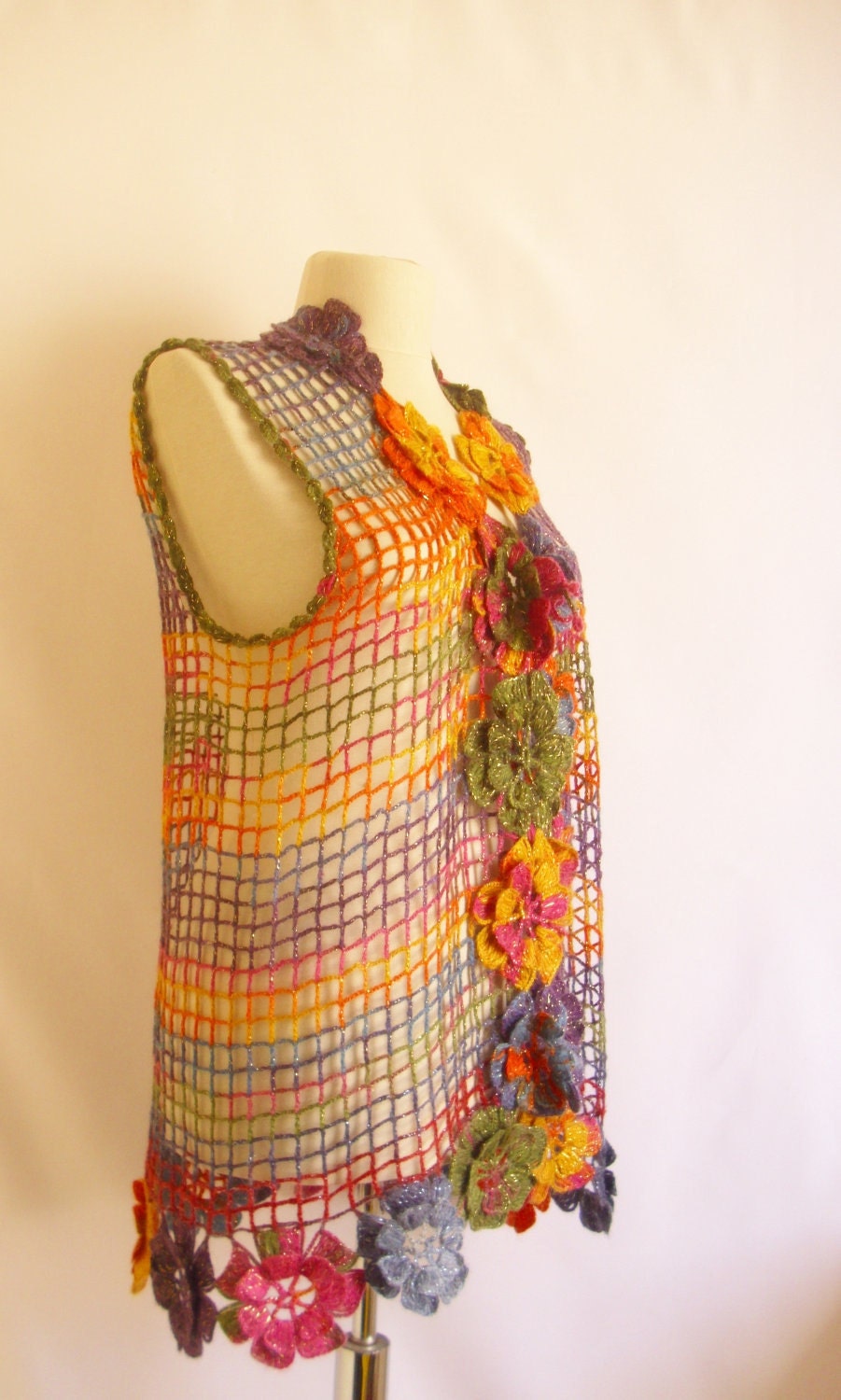Reserved for (Ana Cantero) only - ( multicolor Shawl woman, handmade   Stole  crochet Bolero trend summer fashion poncho stole wrap warm)