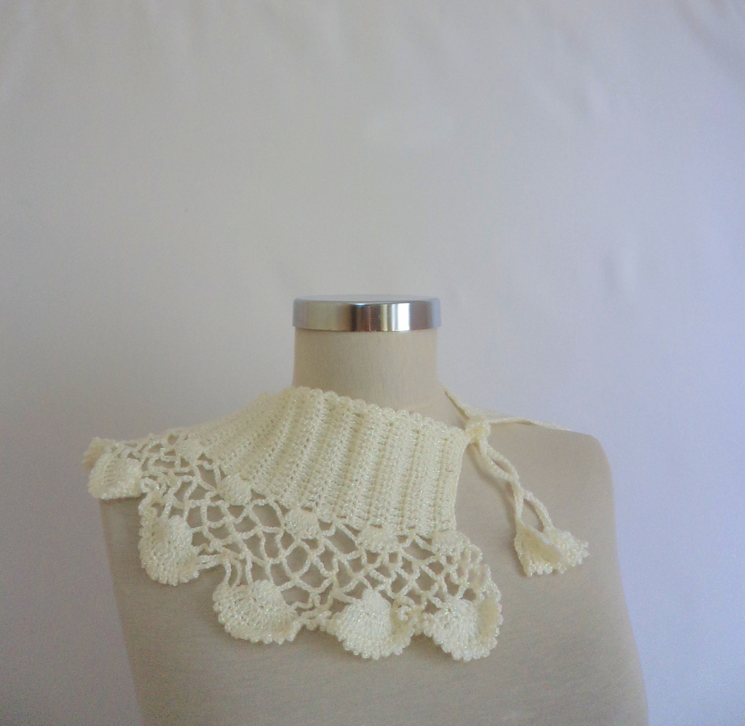 Ivory removable collar Necklace Handmade, Unique bridal wedding SCARVES  detachable gift woman cowl collar stole