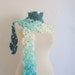 Blue Wool Scarf Shawl Wrap Floral Necklace BLUE GIFT gifts  romance,scarflette,necklace,necktie,handmade,crochet,collar,cowl,stole,white