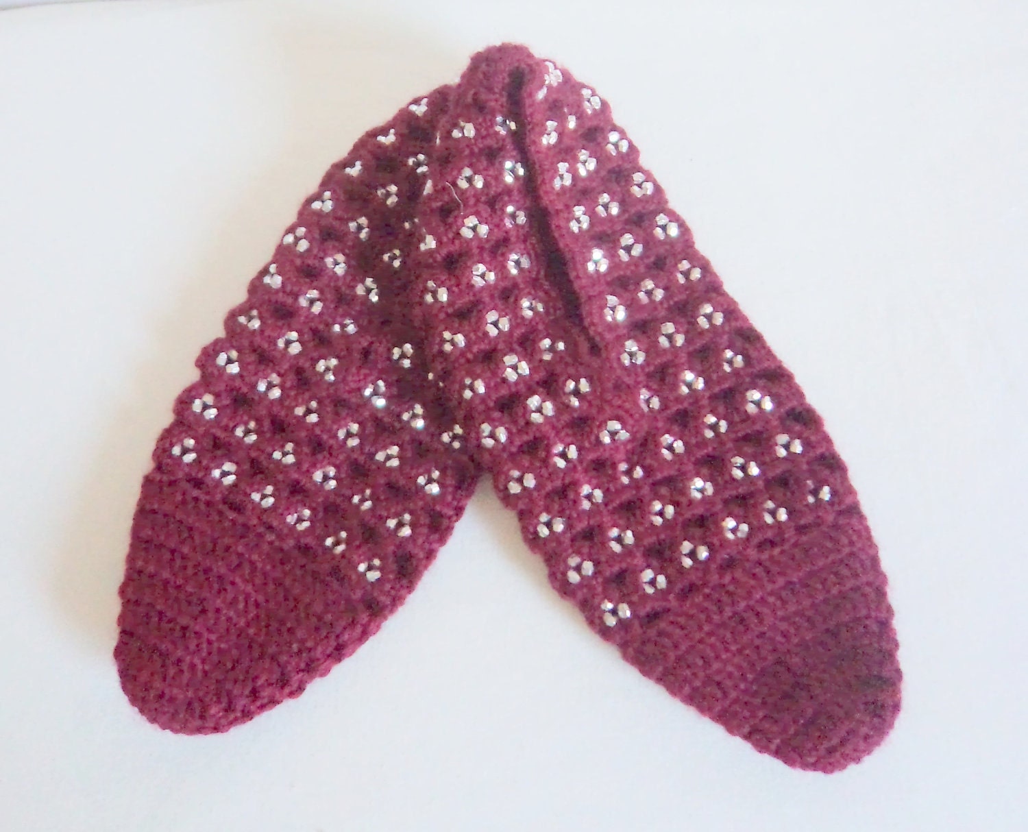 Claret red bead  Crochet Slippers House Shoes Wool and cotton Yarn Custom Color Traditional Turkish Socks