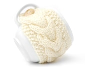 White Cream Aran Hand Knit Mug Warmer or Cup Cosy Cozy - LittleButtonsAndBows