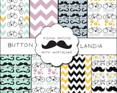 Bicycles & Mustaches - Digital Paper Pack for Scrapbooking, Cards, Backgrounds and More