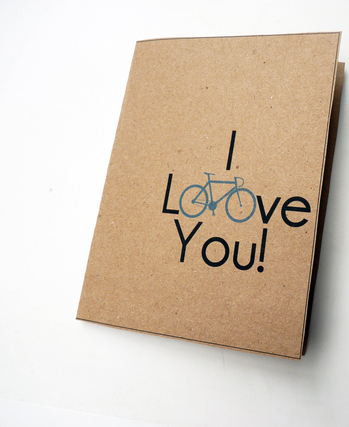 I loove you - Oatmeal Brown Paper Single Card with Bicycle & I love you - Choose Your Bike Color - Valentine's Day