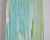 Spearmint Green/White/Lush Green Foliage/Ocean Breeze medium acrylic abstract painting 10"x12"