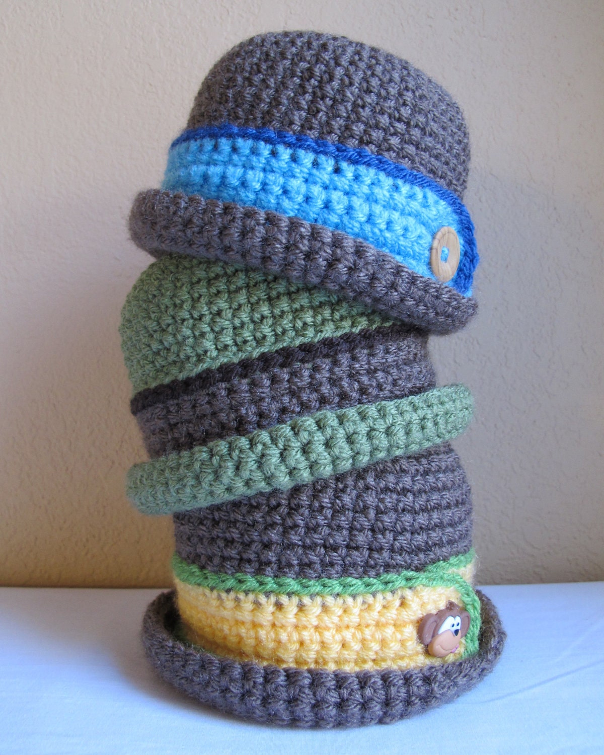 CROCHET PATTERN - Downtown Boy - a beanie/bucket hat with button in 8 sizes (Infant - Adult L) - Instant PDF Download