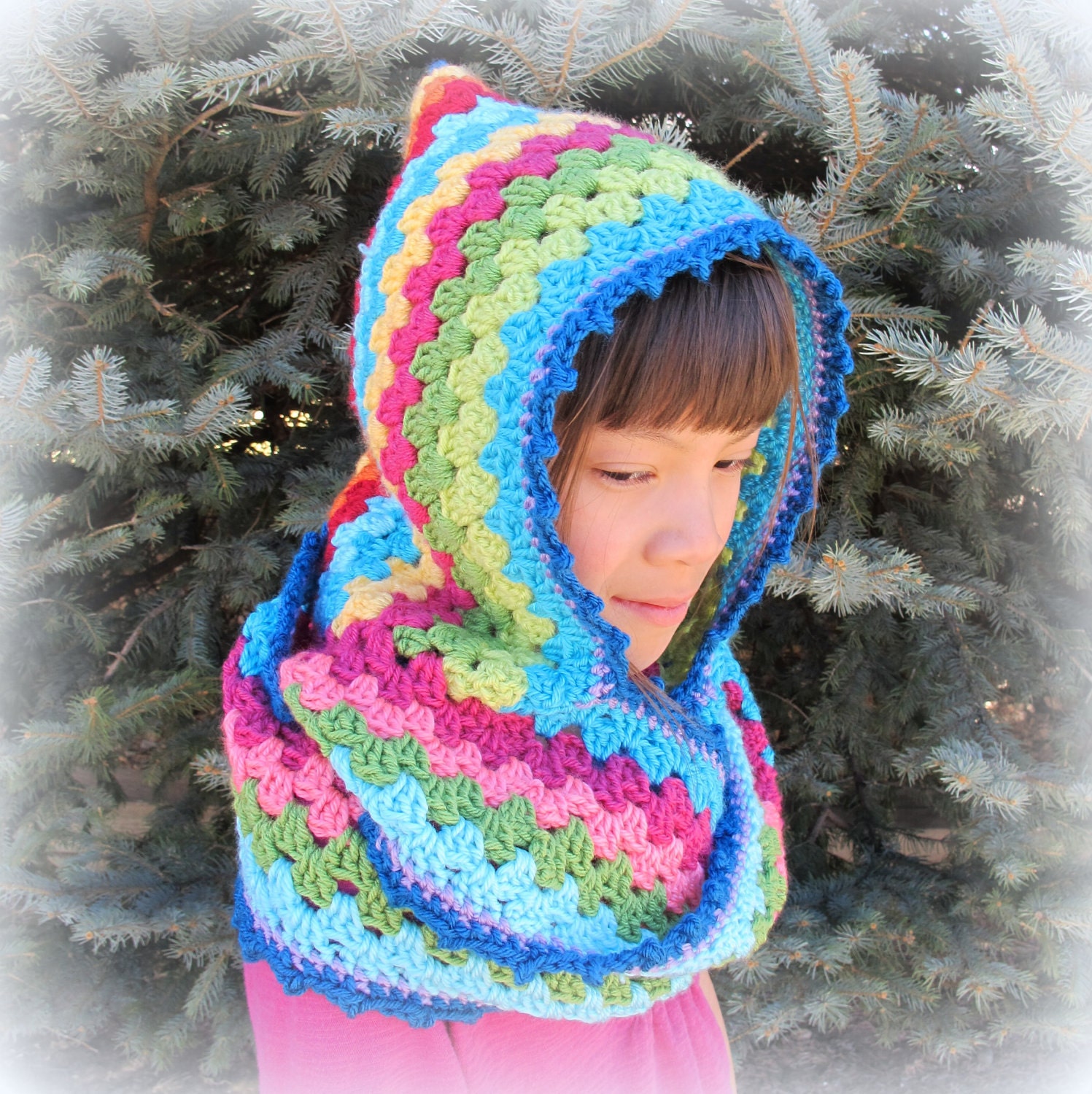 CROCHET PATTERN - Harlequin Hoodie - a hood w/ attached cowl (one size fits most teens & adults) - Instant PDF Download