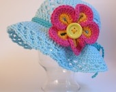 CROCHET PATTERN - Island Girl - a sun hat with flower in 5 sizes (Infant, Baby, Toddler, and Child/Youth sizes) - Instant PDF Download