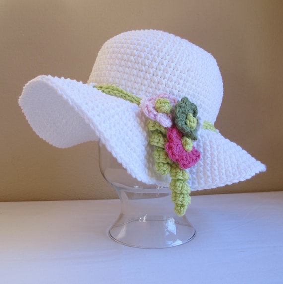 CROCHET PATTERN - Spring Garden - a spring/summer hat with flowers in 6 sizes (Infant - Adult S)