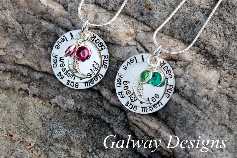 I love you to the moon and back - Hand Stamped Necklace - Sterling SIlver