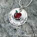 Hand Stamped Teacher Pendant with red apple charm