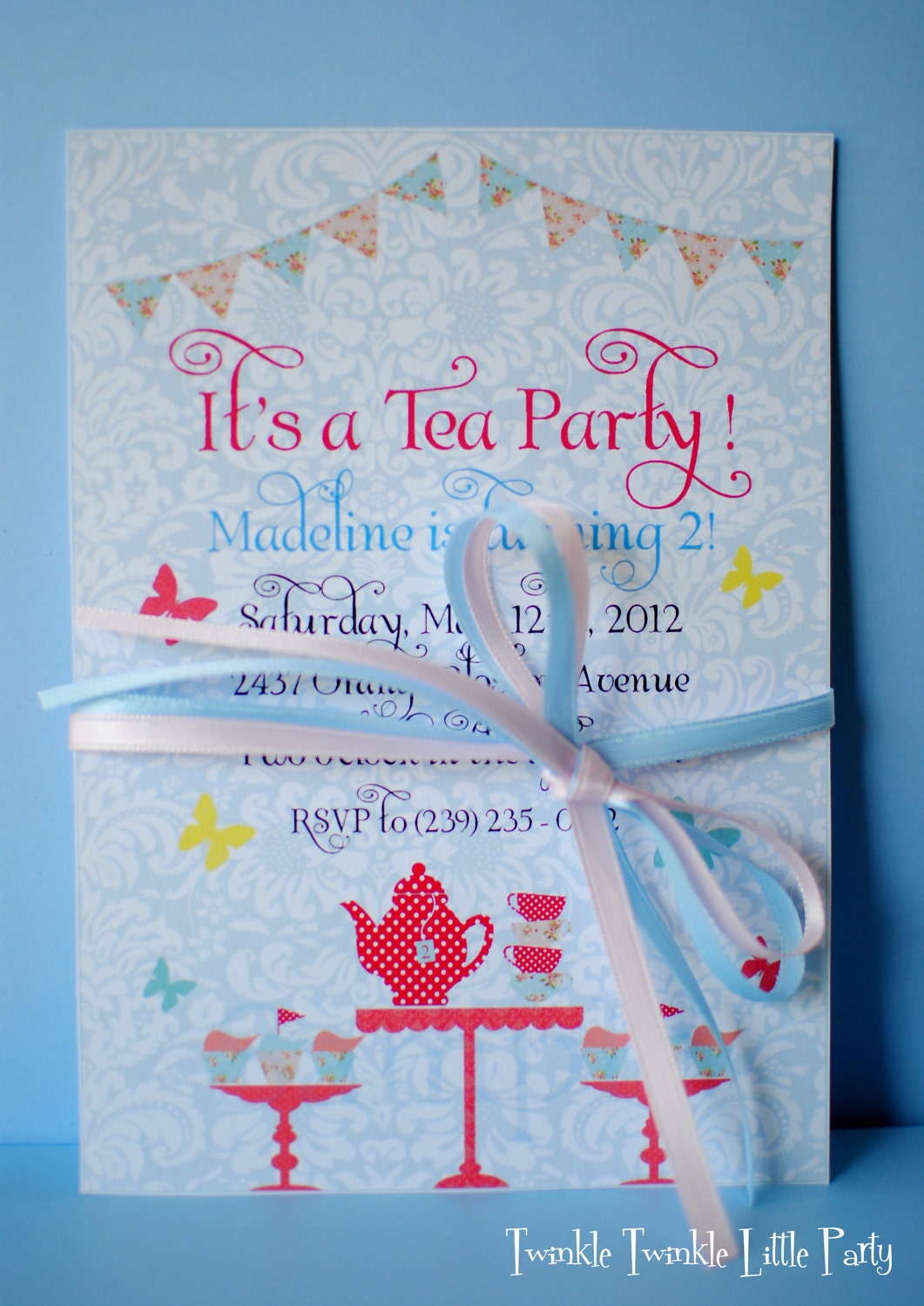 Damask Shabby Chic Tea Party Birthday Invitation Il_570xn