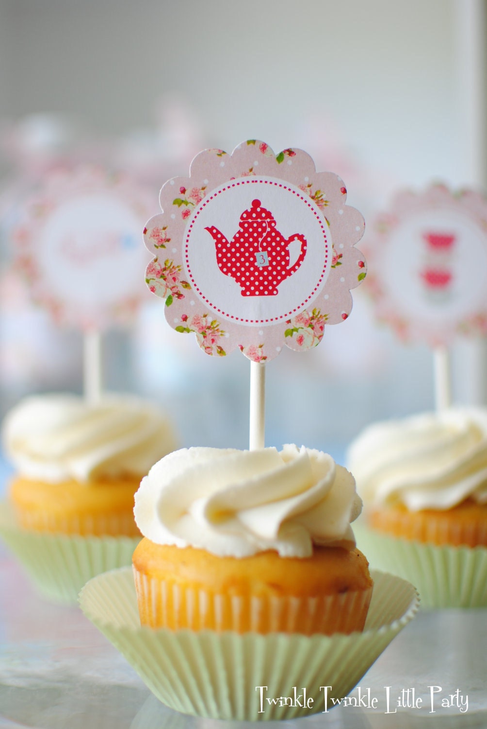 Pink Floral Shabby Chic Printable Cupcake Toppers Il_570xn