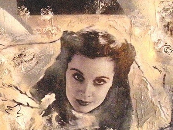 Gone With The Wind Painting ORIGINAL NEW ART Huge 24 x 36 Rhett Scarlett Thick Texture 1.5" Vintage Mixed Media Gallery Canvas, Free Ship