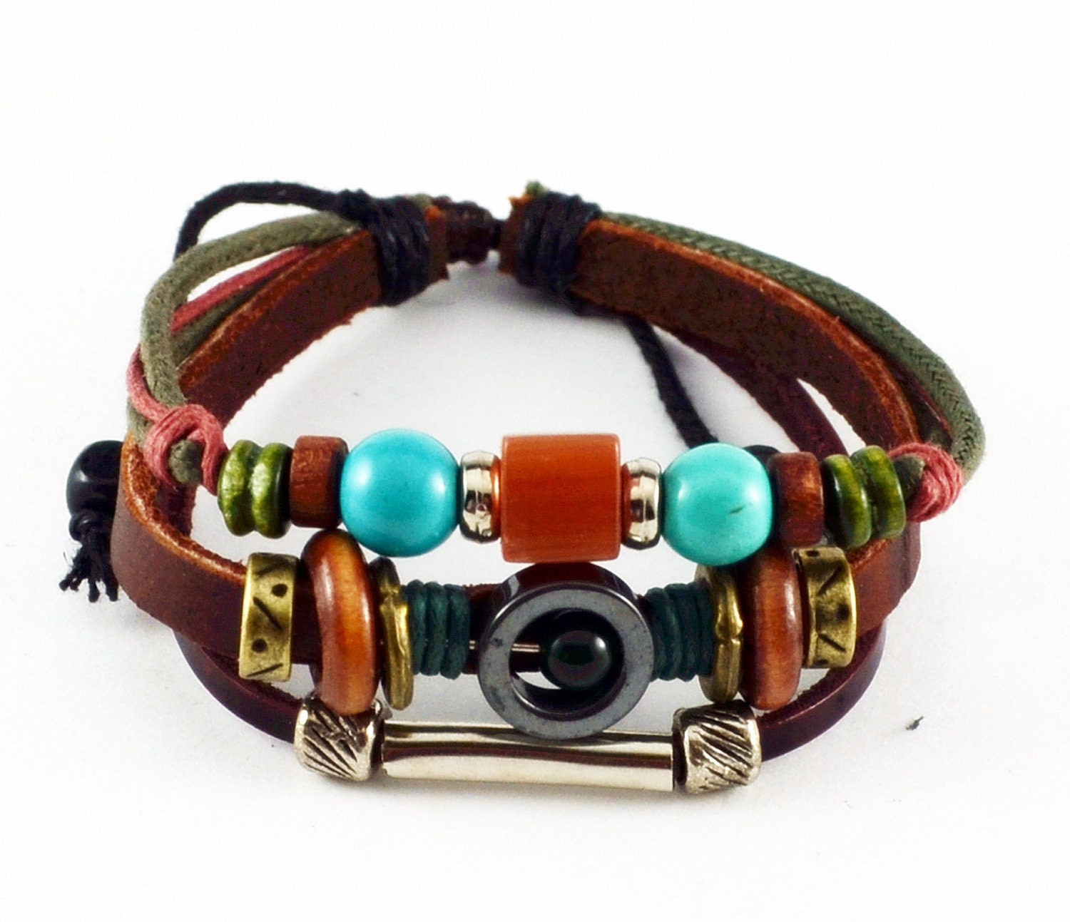 Bracelet Cuff Bangle Bracelet Leather Bracelet Jewelry Bracelet with Blue Turquoise and Bead   (T28)