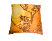 AUSTRALIA DAY Vintage Silk Scarf Cushion Oz Koala Aboriginal Dot Painting Theme Throw Cushion