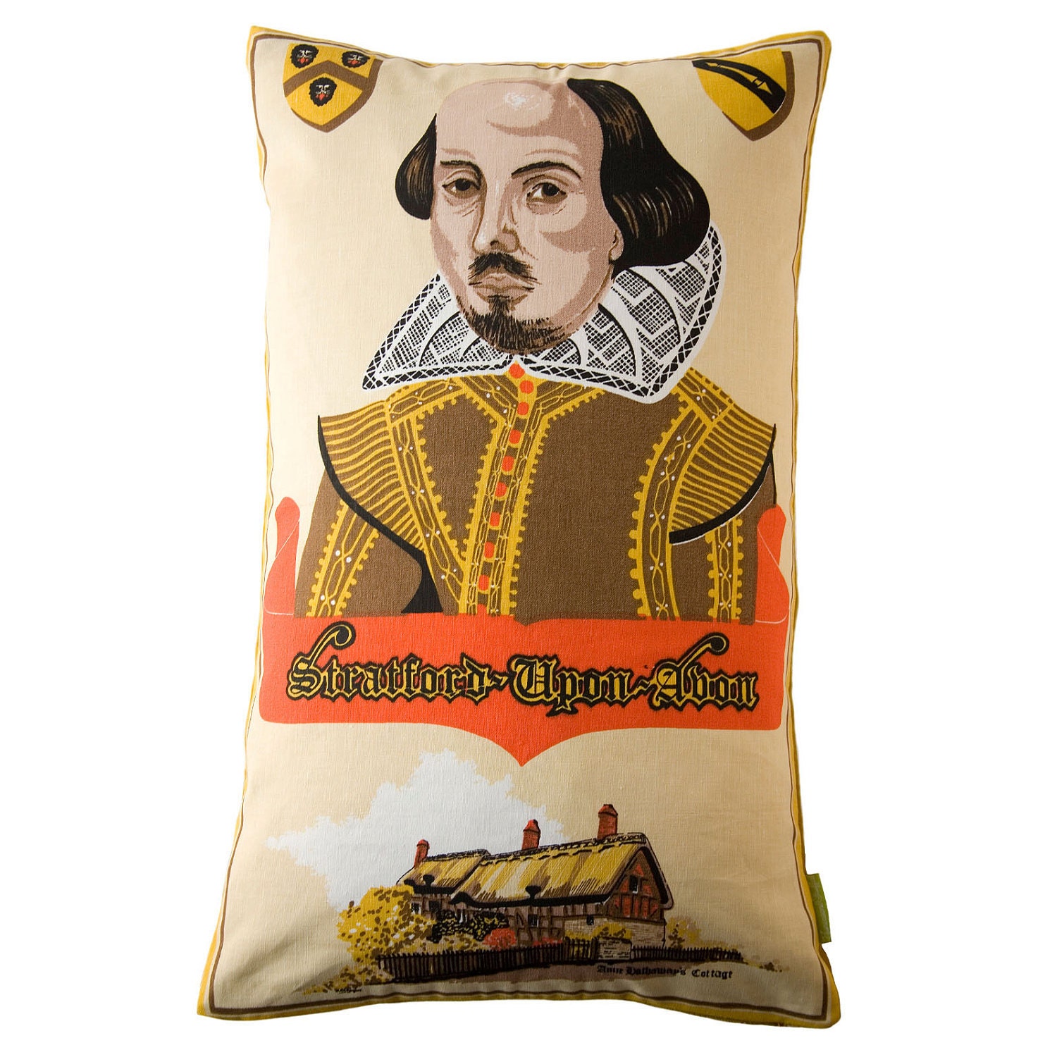 Shakespeare Vintage Upcycled Pillow Tea Towel Cushion Stratford Upon Avon Bard
