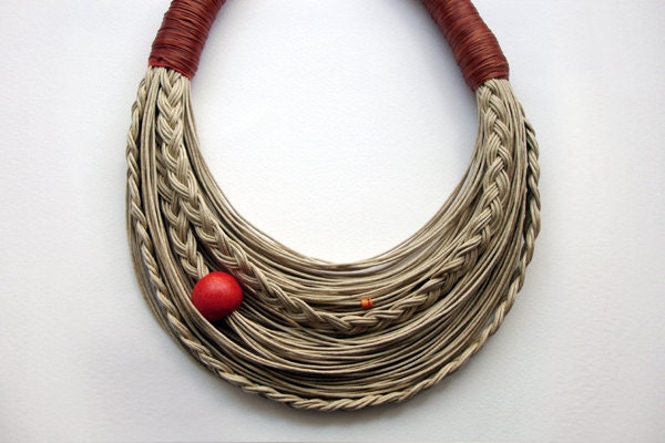 Cinnamon and Natural  Statement  fiber necklace Spring - Summer Collection - superlittlecute