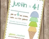 Custom Ice Cream Scoops Birthday Invitation - Boy - customize scoops for any age (DEPOSIT)