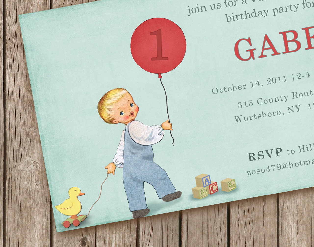 Vintage Toy Invitation - boy - perfect for a birthday party for any little girl or boy - customized to any color (DEPOSIT)