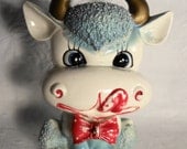 VINTAGE Handpainted Blue Cow Figurine Made In Japan