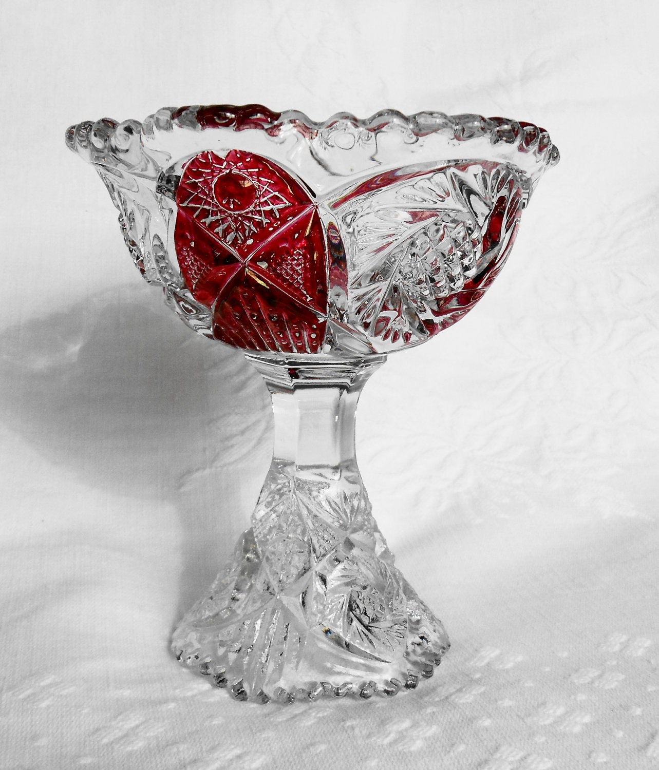 VINTAGE Imperial Glass Compote With Ruby Stain