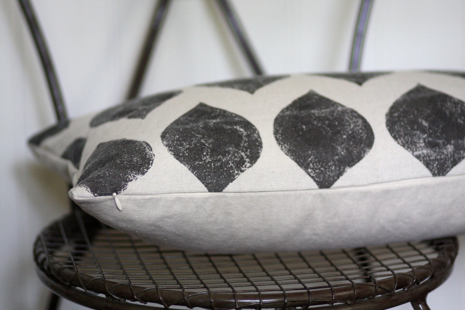 chocolate brown block printed hemp lumbar pillow cover 12 x 21