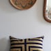 Doha in Metallic gold hand printed on navy blue organic hemp pillow cover 12x21