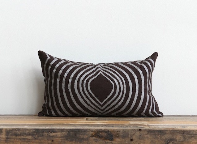 Aya Contour in metallic silver hand printed on Brown organic hemp pillow cover 12x21