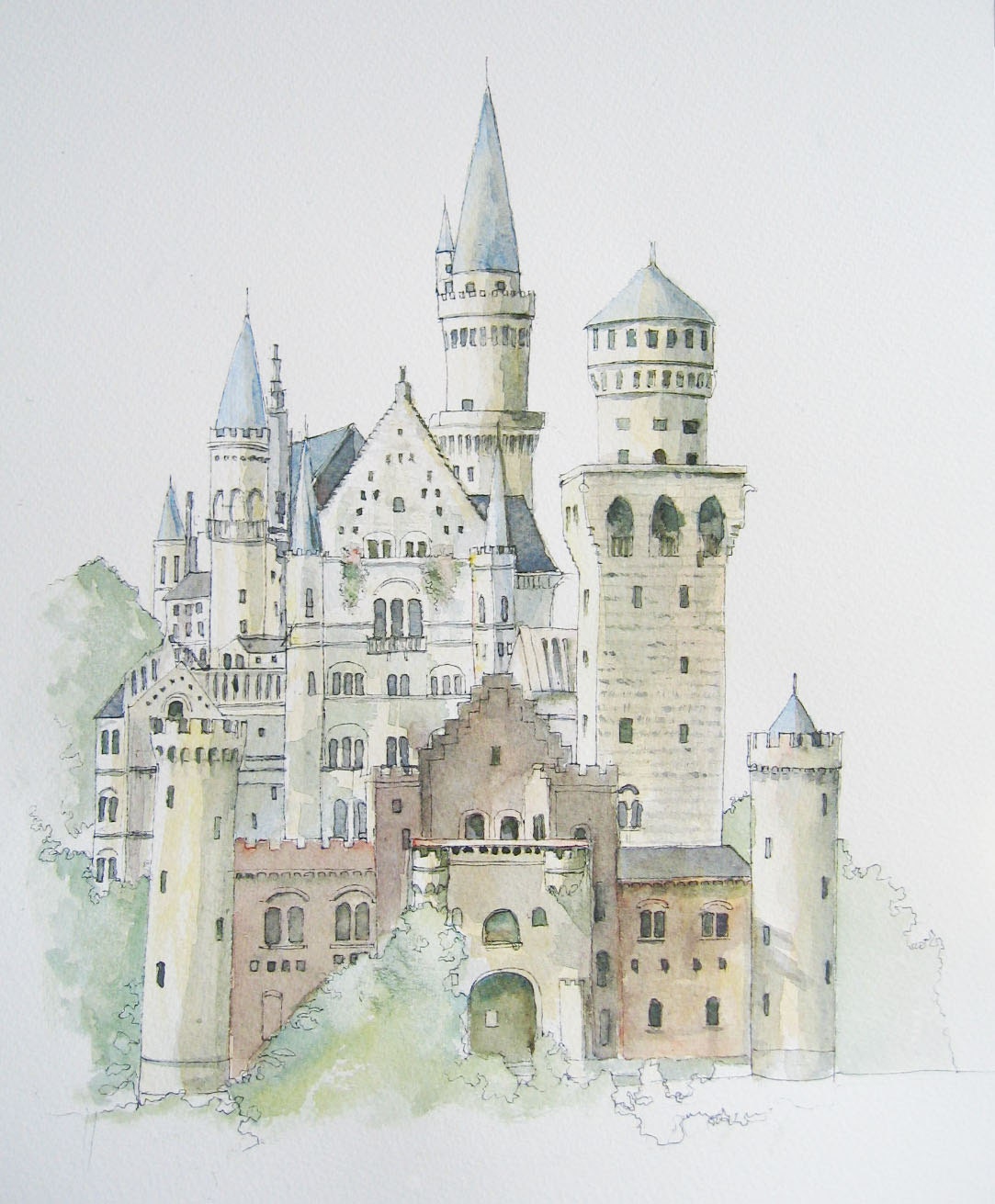 German Castle Print From Original Watercolour