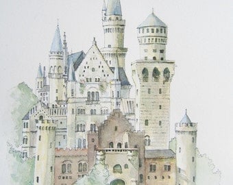 German Castle Print From Original Watercolour
