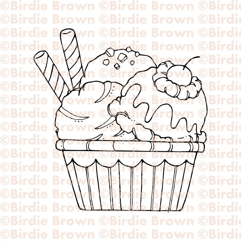 Digital stamp -- Ice cream 01,  Summer, Cup, Chocolate, Cherry