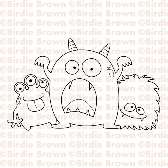 Digital stamp -- Three Monsters