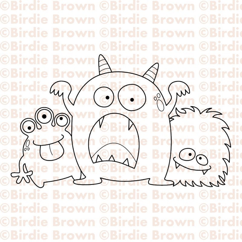 Digital stamp -- Three Monsters