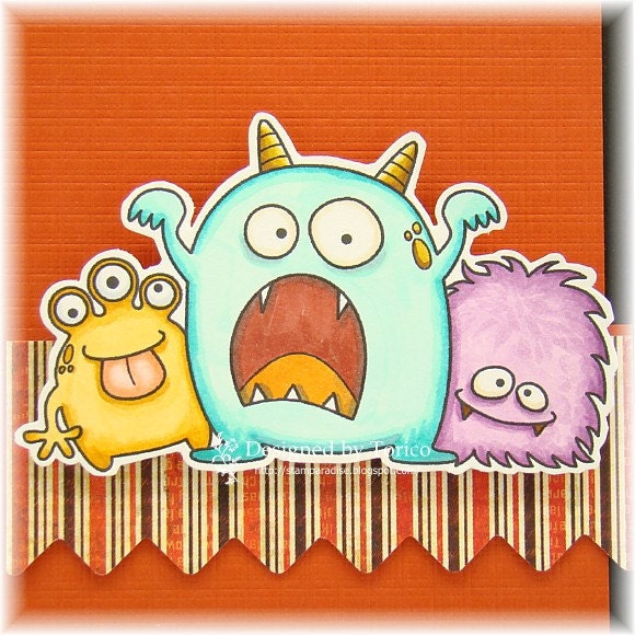 Digital stamp -- Three Monsters