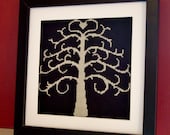 Love Tree Cross Stitch Completed and Framed in 10" x 10" gallery style frame Personalized
