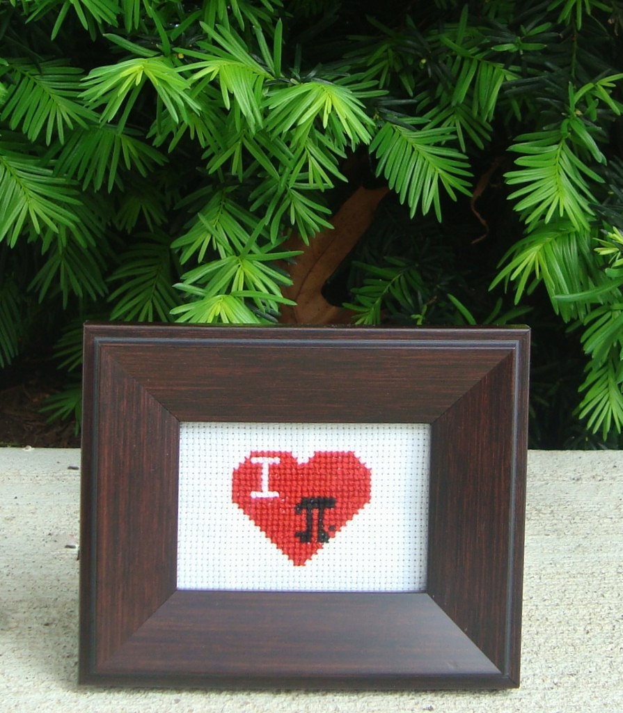I Heart Pi Completed Cross Stitch Framed for your Favorite Math Teacher/Geek