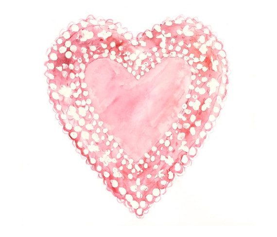 8x10 - pink heart watercolor giclee print