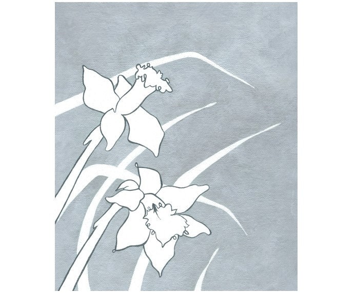 daffodils art giclee print // GRAY // acrylic illustration print - 8x10 // art print / home decor