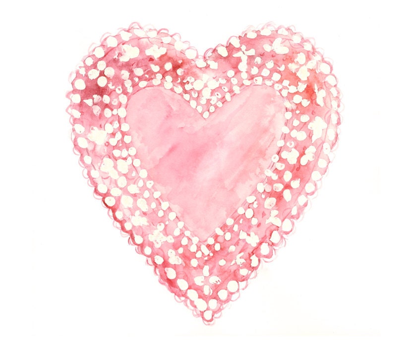 8x10 - pink heart watercolor giclee print