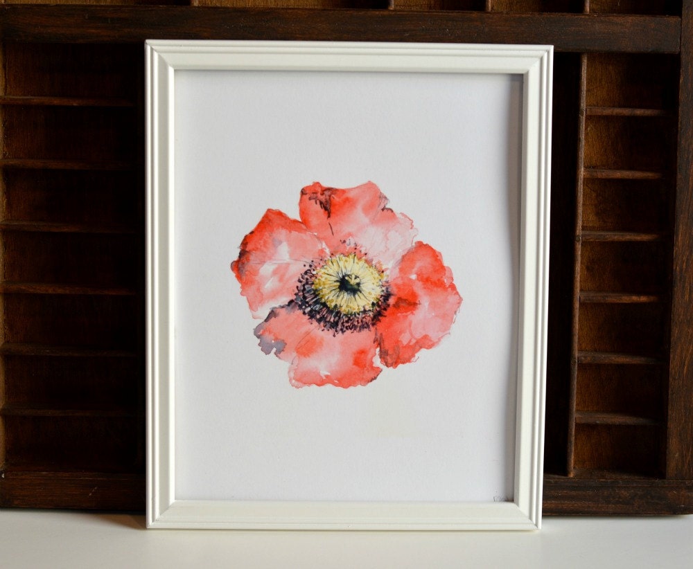poppy watercolor giclee print // RED // 8x10 - art print -- home decor