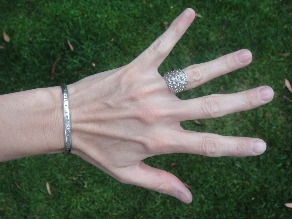 I Will Eat You Alive bracelet, sterling silver cuff - Charity donation