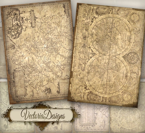 Antique Maps ATC digital background instant download printable collage sheet 042 - VectoriaDesigns