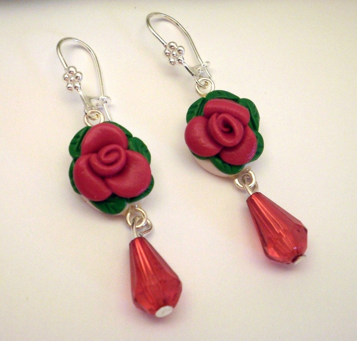 Red Rose Clay Cameo Earrings Handmade - SoDreamy Collection BijottiCiciotti - Wedding favors, bridal jewelry