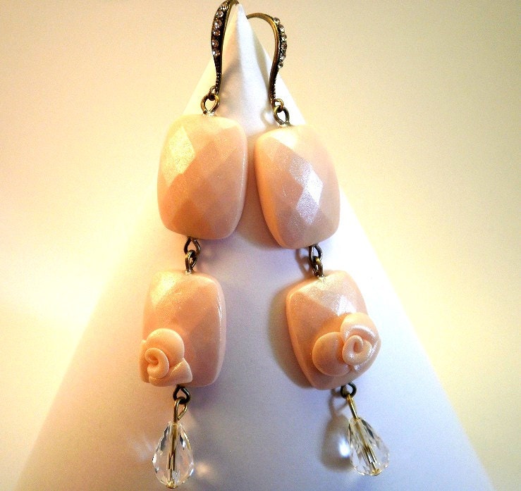 Rose Crystal Earrings in White or Black Handmade - Wedding favors, bridesmaid gifts, bridal jewelry