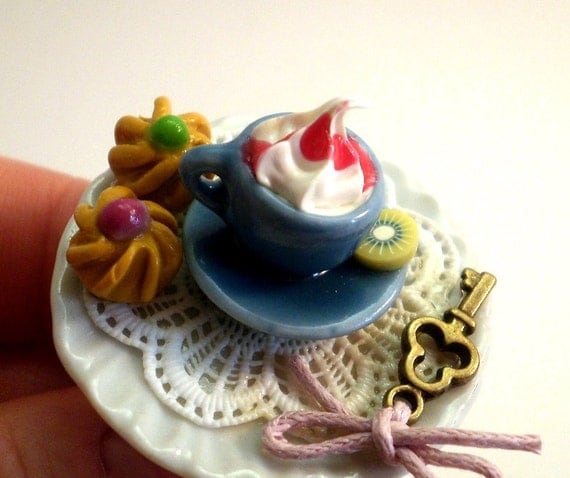Cappuccino Tea Cup Ring with Whipped Cream Handmade, Alice in Wonderland - Wedding favors, bridesmaid gifts, bridal jewelry