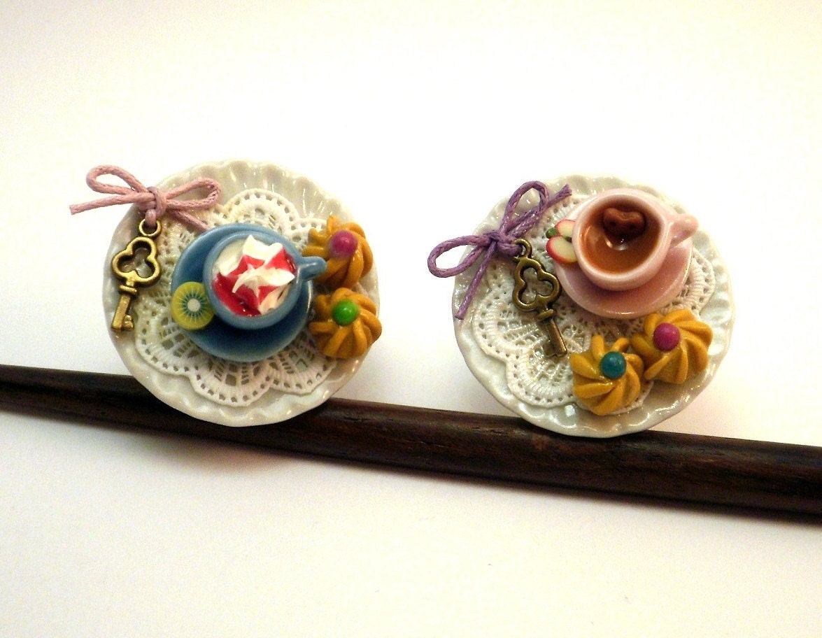 Cappuccino Tea Cup Ring with Whipped Cream Handmade, Alice in Wonderland - Wedding favors, bridesmaid gifts, bridal jewelry