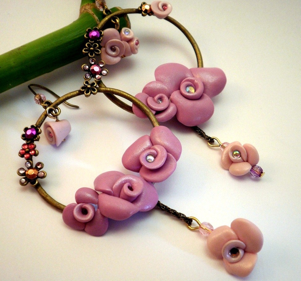 Roses Hoop Earrings, Handmade Brass Earrings, Wedding favors, Bridesmaid gifts - SoDreamy Collection Bijotti&Ciciotti