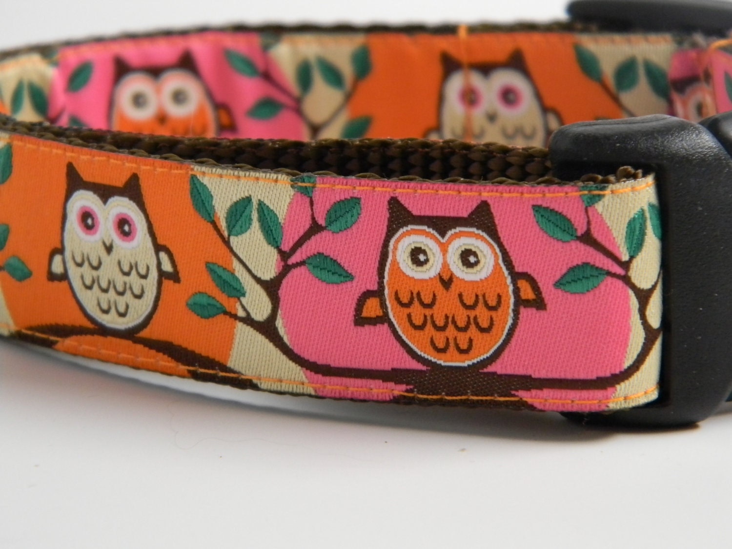 Owl Dog Collar- Cute Hoot 1" Wide Pink & Orange