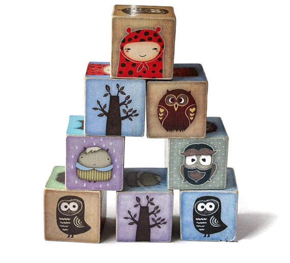 Owl and Woodland Creatures Wooden Blocks